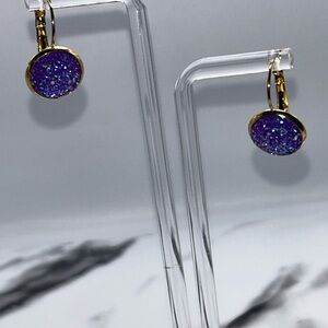 12 mm Sparkling Purple and Gold Earrings